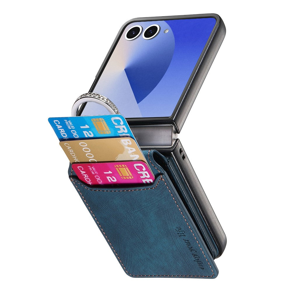 For Samsung Galaxy Z Flip7 5G Case Card Holder Kickstand Retro Texture Leather Back Cover - Blue