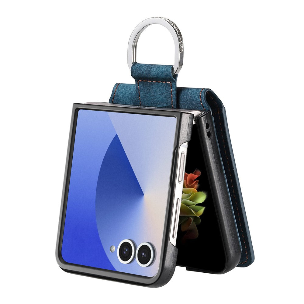 For Samsung Galaxy Z Flip7 5G Case Card Holder Kickstand Retro Texture Leather Back Cover - Blue