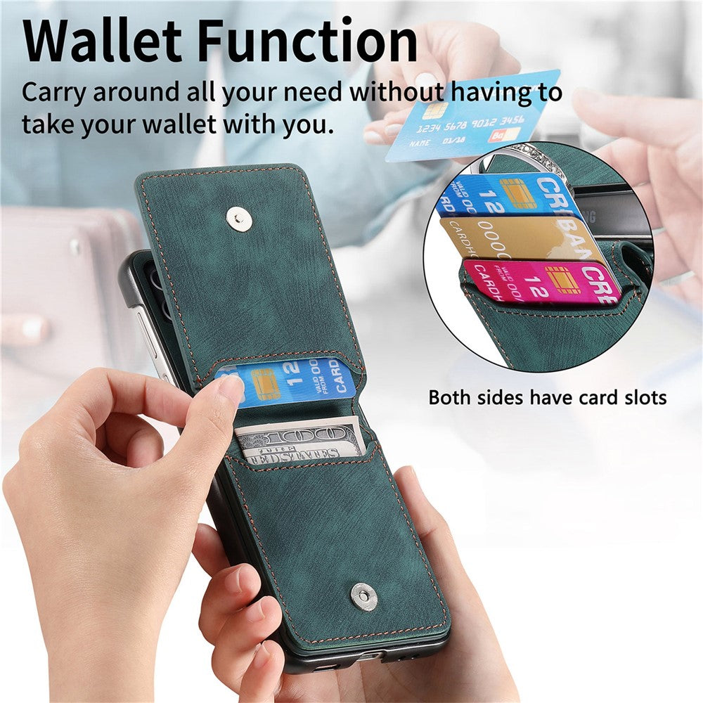 For Samsung Galaxy Z Flip7 5G Case Card Holder Kickstand Retro Texture Leather Back Cover - Green