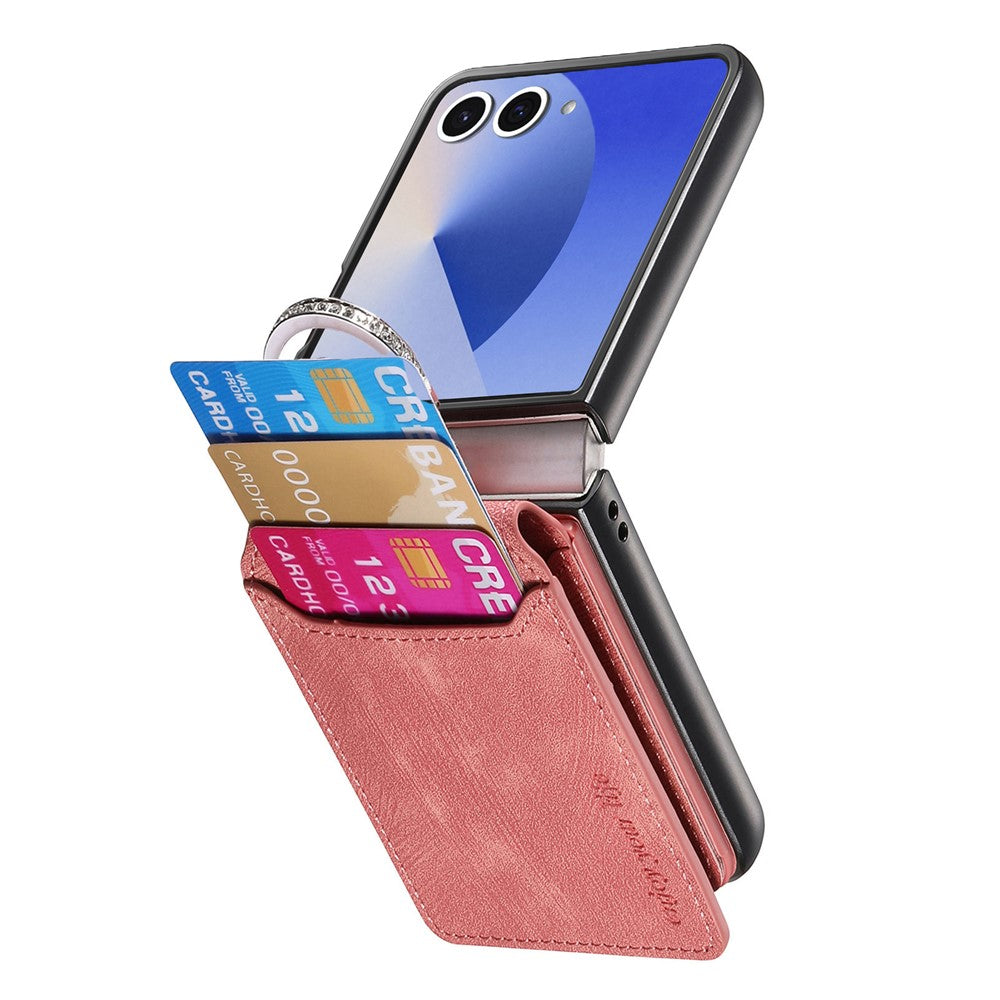 For Samsung Galaxy Z Flip7 5G Case Card Holder Kickstand Retro Texture Leather Back Cover - Pink