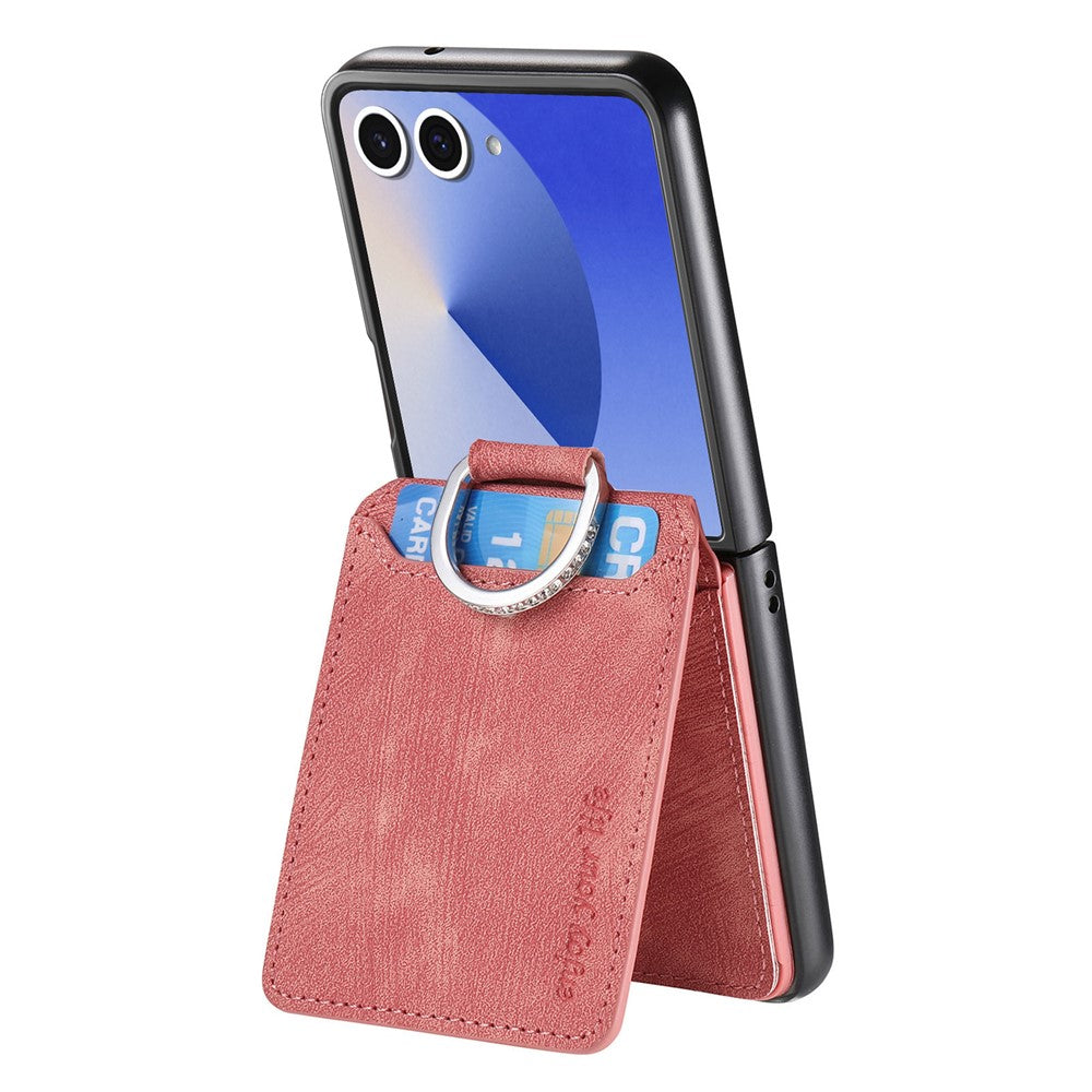 For Samsung Galaxy Z Flip7 5G Case Card Holder Kickstand Retro Texture Leather Back Cover - Pink
