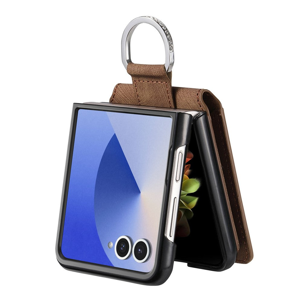 For Samsung Galaxy Z Flip7 5G Case Card Holder Kickstand Retro Texture Leather Back Cover - Brown