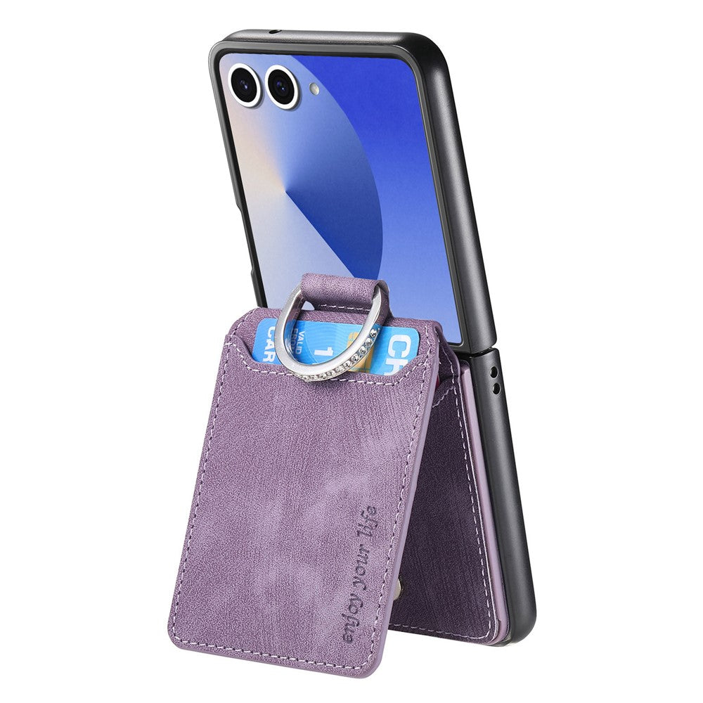 For Samsung Galaxy Z Flip7 5G Case Card Holder Kickstand Retro Texture Leather Back Cover - Purple