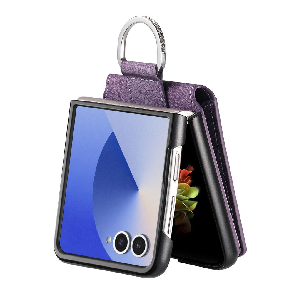 For Samsung Galaxy Z Flip7 5G Case Card Holder Kickstand Retro Texture Leather Back Cover - Purple
