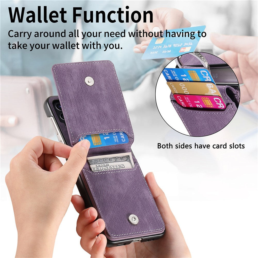 For Samsung Galaxy Z Flip7 5G Case Card Holder Kickstand Retro Texture Leather Back Cover - Purple
