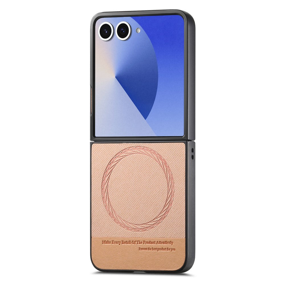 For Samsung Galaxy Z Flip7 5G Case Compatible with MagSafe Denim Texture Leather + PC Shockproof Phone Cover - Pink