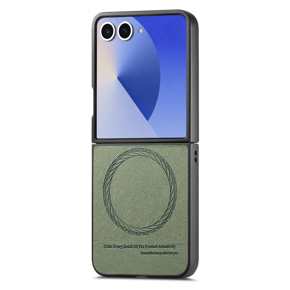 For Samsung Galaxy Z Flip7 5G Case Compatible with MagSafe Denim Texture Leather + PC Shockproof Phone Cover - Green
