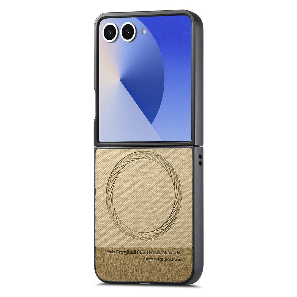 For Samsung Galaxy Z Flip7 5G Case Compatible with MagSafe Denim Texture Leather + PC Shockproof Phone Cover - Khaki