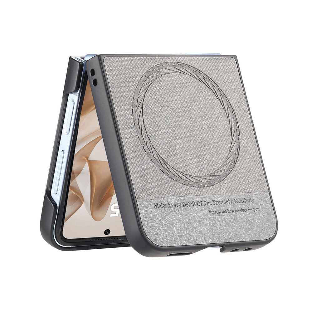 For Samsung Galaxy Z Flip7 5G Case Compatible with MagSafe Denim Texture Leather + PC Shockproof Phone Cover - Grey
