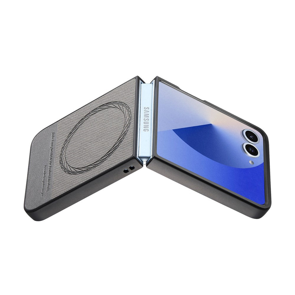 For Samsung Galaxy Z Flip7 5G Case Compatible with MagSafe Denim Texture Leather + PC Shockproof Phone Cover - Grey