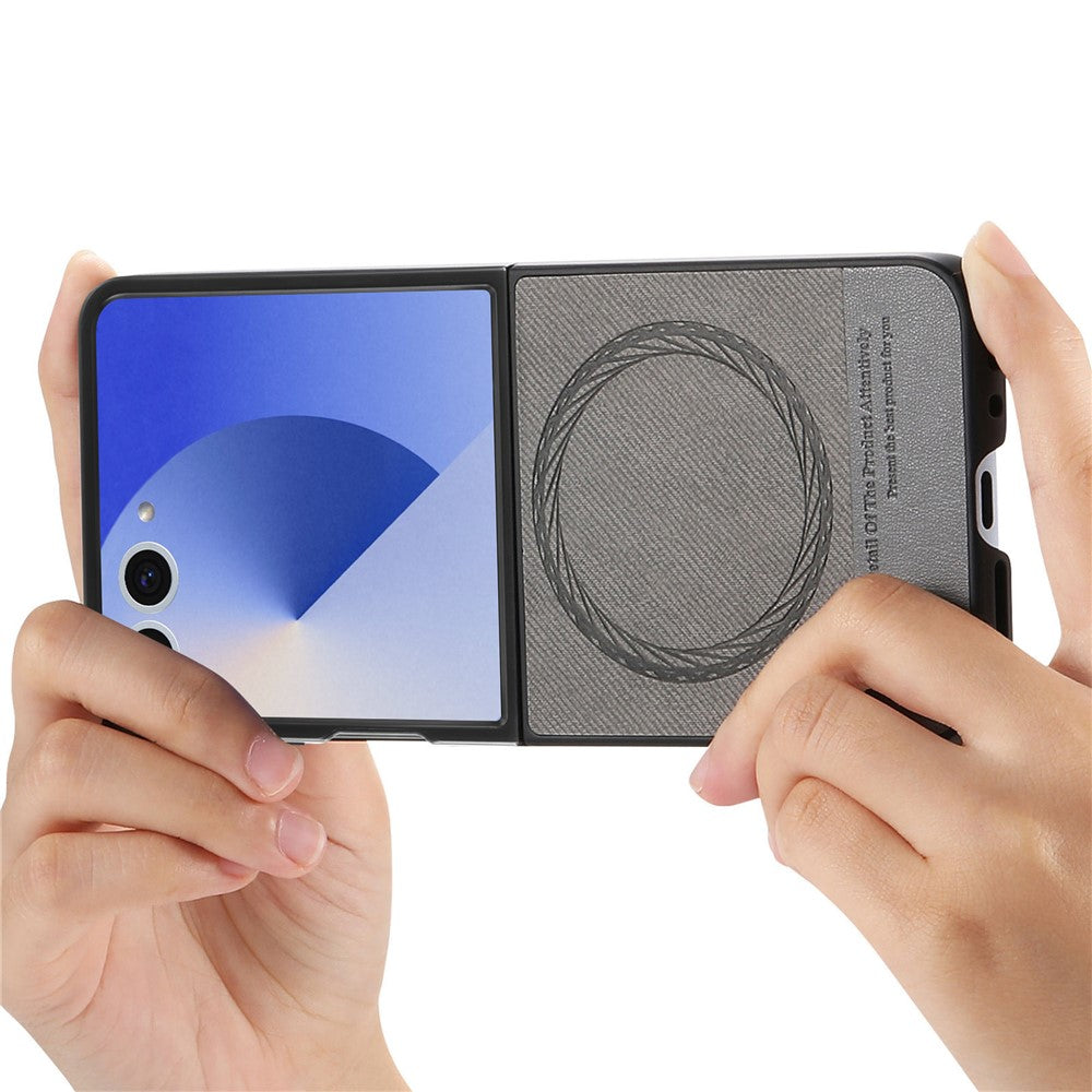 For Samsung Galaxy Z Flip7 5G Case Compatible with MagSafe Denim Texture Leather + PC Shockproof Phone Cover - Grey