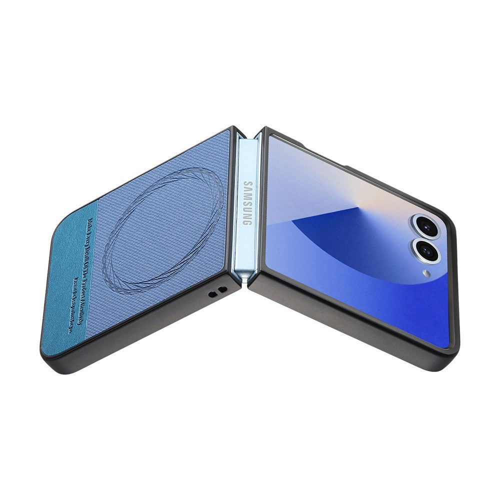 For Samsung Galaxy Z Flip7 5G Case Compatible with MagSafe Denim Texture Leather + PC Shockproof Phone Cover - Blue