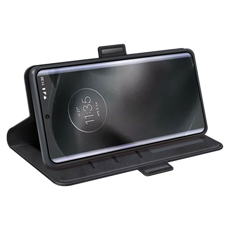 For Motorola Edge 30 Neo 5G / Edge 30 Lite Calf Texture PU Leather Phone Case Stand Function Flip Wallet Cover with Dual Magnetic Clasp - Black