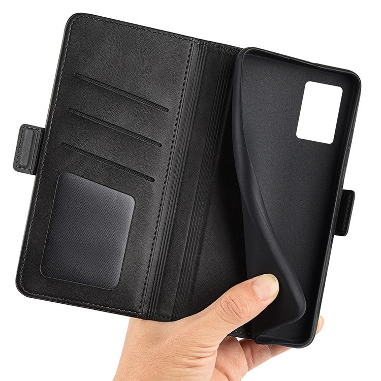 For Motorola Edge 30 Neo 5G / Edge 30 Lite Calf Texture PU Leather Phone Case Stand Function Flip Wallet Cover with Dual Magnetic Clasp - Black