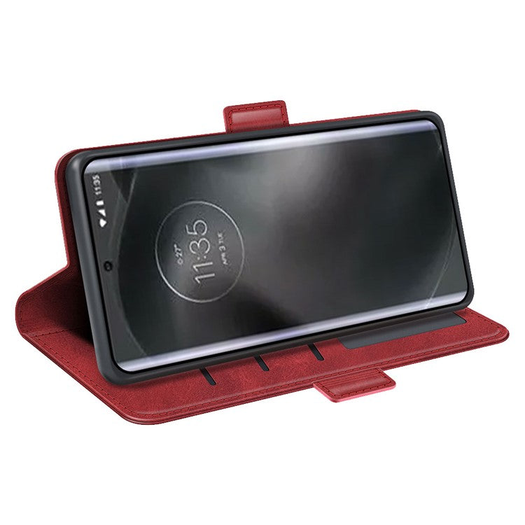 For Motorola Edge 30 Neo 5G / Edge 30 Lite Calf Texture PU Leather Phone Case Stand Function Flip Wallet Cover with Dual Magnetic Clasp - Red