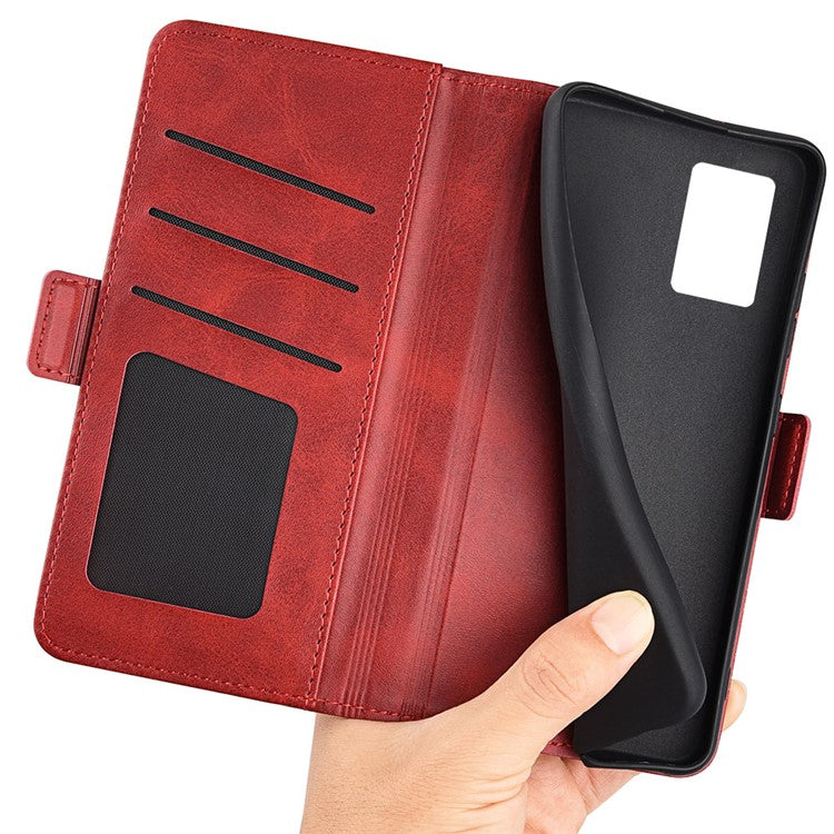For Motorola Edge 30 Neo 5G / Edge 30 Lite Calf Texture PU Leather Phone Case Stand Function Flip Wallet Cover with Dual Magnetic Clasp - Red