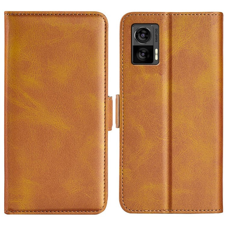 For Motorola Edge 30 Neo 5G / Edge 30 Lite Calf Texture PU Leather Phone Case Stand Function Flip Wallet Cover with Dual Magnetic Clasp - Yellow