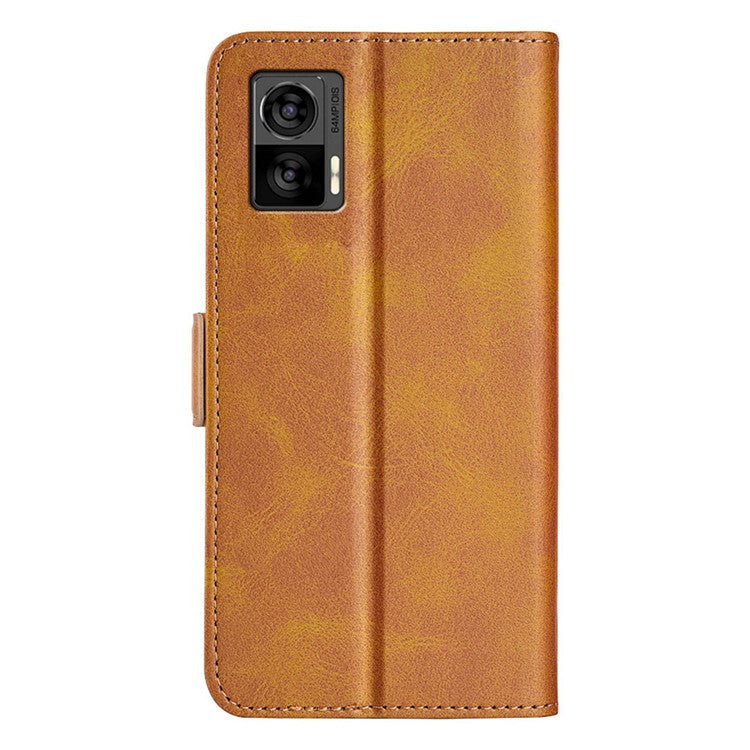For Motorola Edge 30 Neo 5G / Edge 30 Lite Calf Texture PU Leather Phone Case Stand Function Flip Wallet Cover with Dual Magnetic Clasp - Yellow