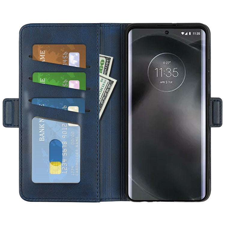 For Motorola Edge 30 Neo 5G / Edge 30 Lite Calf Texture PU Leather Phone Case Stand Function Flip Wallet Cover with Dual Magnetic Clasp - Blue