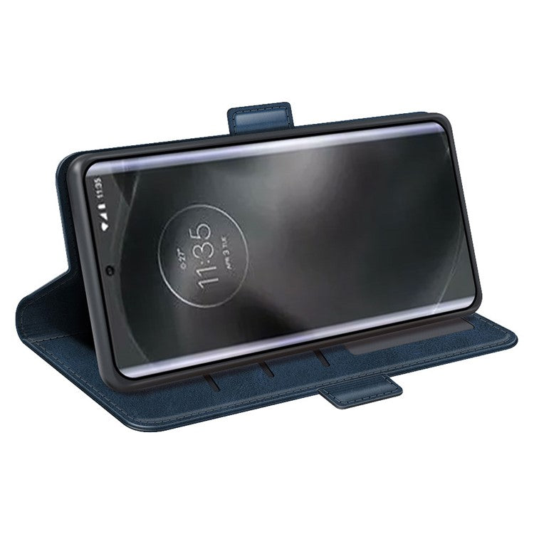 For Motorola Edge 30 Neo 5G / Edge 30 Lite Calf Texture PU Leather Phone Case Stand Function Flip Wallet Cover with Dual Magnetic Clasp - Blue