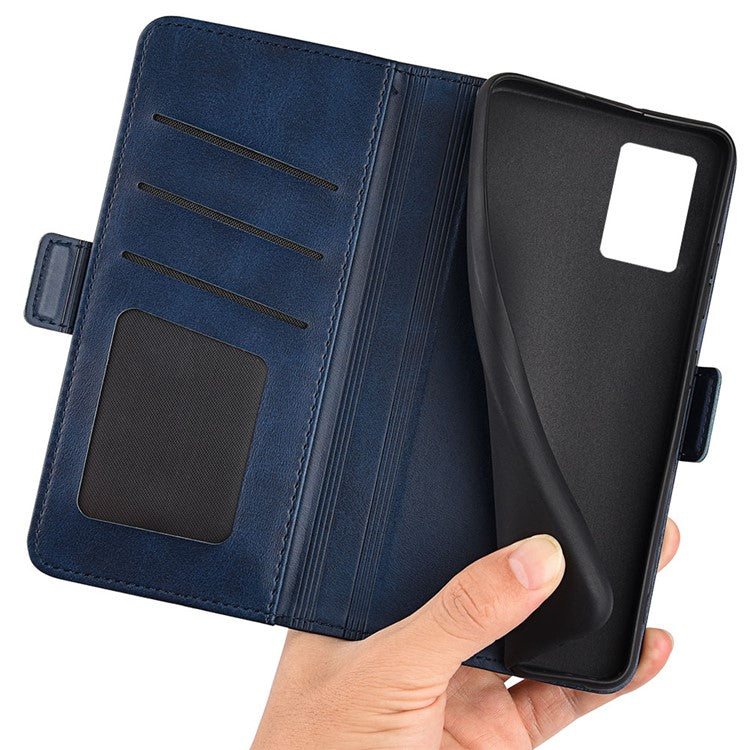 For Motorola Edge 30 Neo 5G / Edge 30 Lite Calf Texture PU Leather Phone Case Stand Function Flip Wallet Cover with Dual Magnetic Clasp - Blue