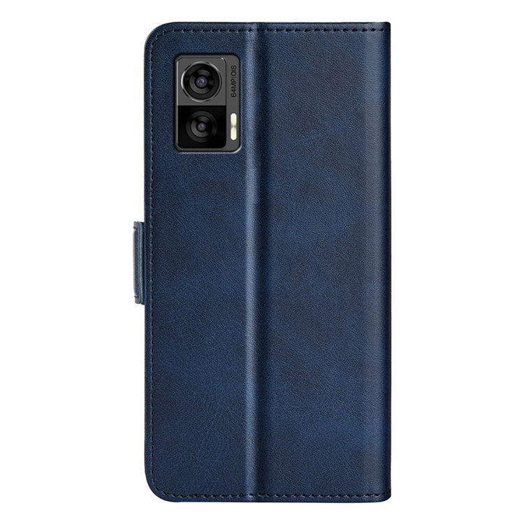 For Motorola Edge 30 Neo 5G / Edge 30 Lite Calf Texture PU Leather Phone Case Stand Function Flip Wallet Cover with Dual Magnetic Clasp - Blue