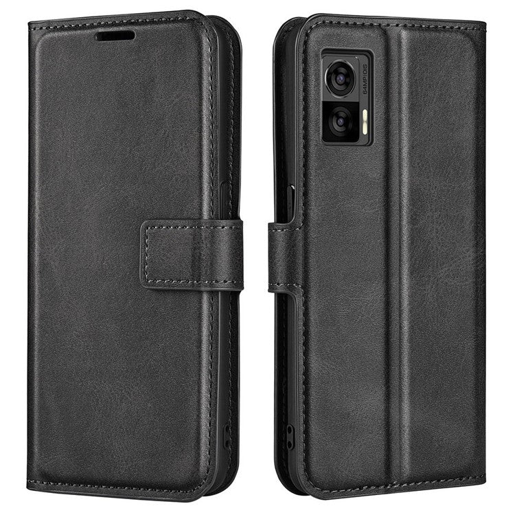 For Motorola Edge 30 Neo 5G / Edge 30 Lite Calf Textured PU Leather Flip Phone Case Square Magnetic Clasp Stand Wallet Shockproof Folio Cover - Black