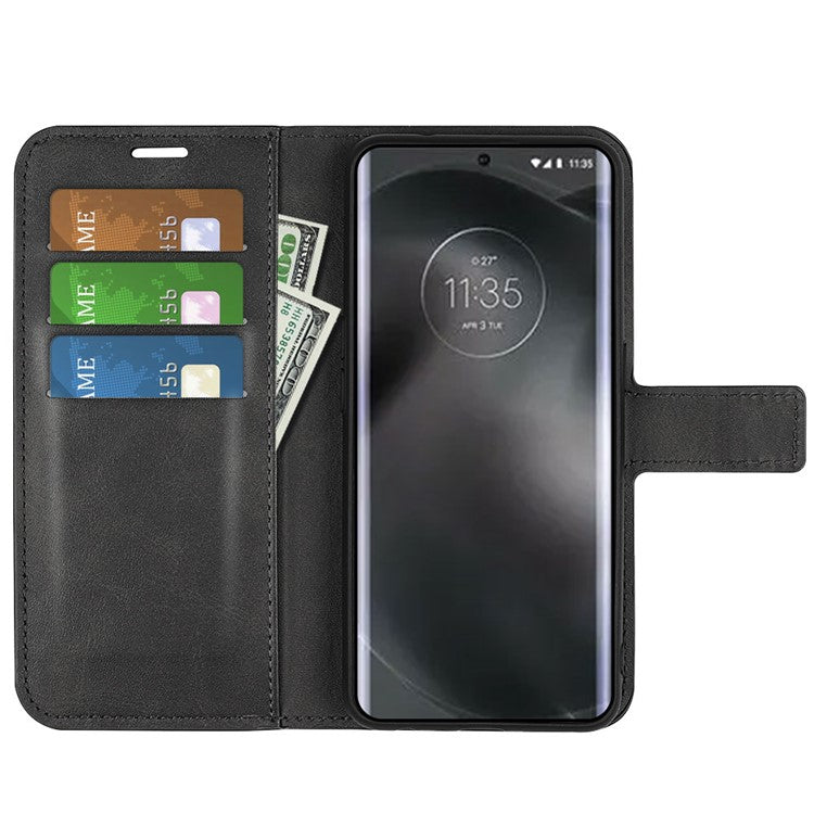 For Motorola Edge 30 Neo 5G / Edge 30 Lite Calf Textured PU Leather Flip Phone Case Square Magnetic Clasp Stand Wallet Shockproof Folio Cover - Black