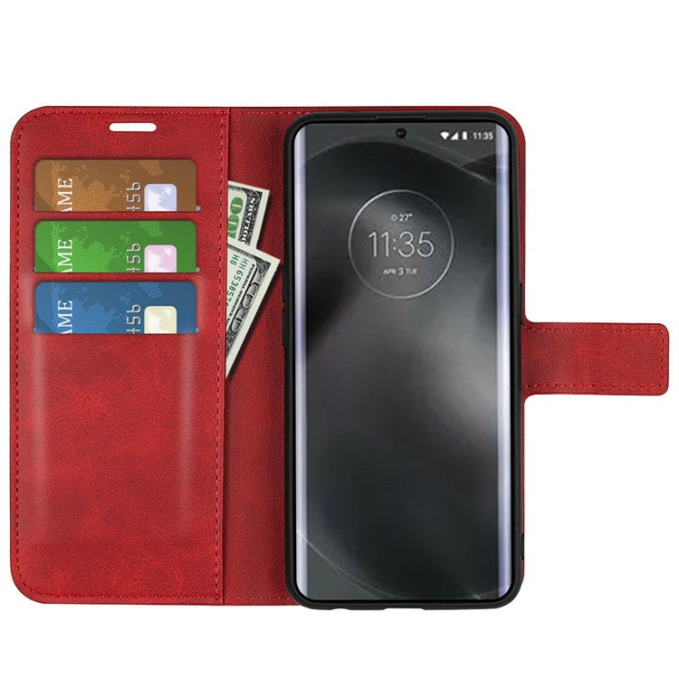 For Motorola Edge 30 Neo 5G / Edge 30 Lite Calf Textured PU Leather Flip Phone Case Square Magnetic Clasp Stand Wallet Shockproof Folio Cover - Red