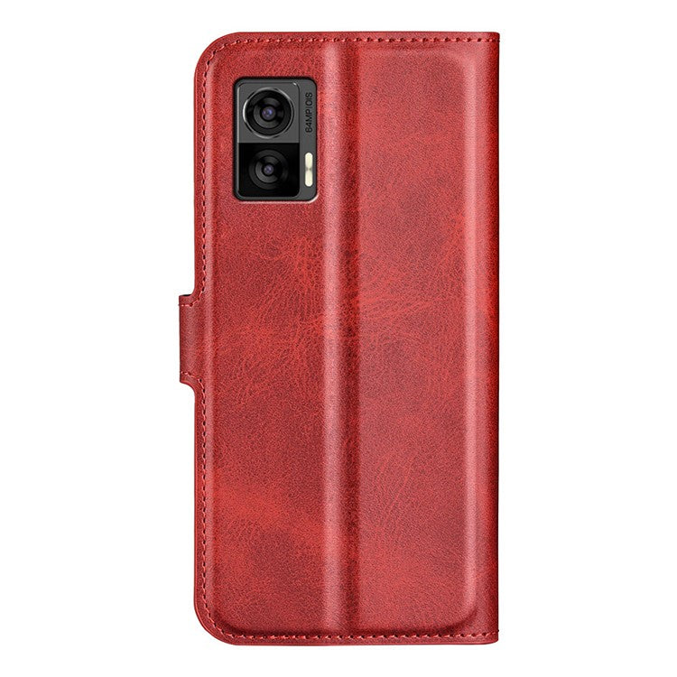 For Motorola Edge 30 Neo 5G / Edge 30 Lite Calf Textured PU Leather Flip Phone Case Square Magnetic Clasp Stand Wallet Shockproof Folio Cover - Red