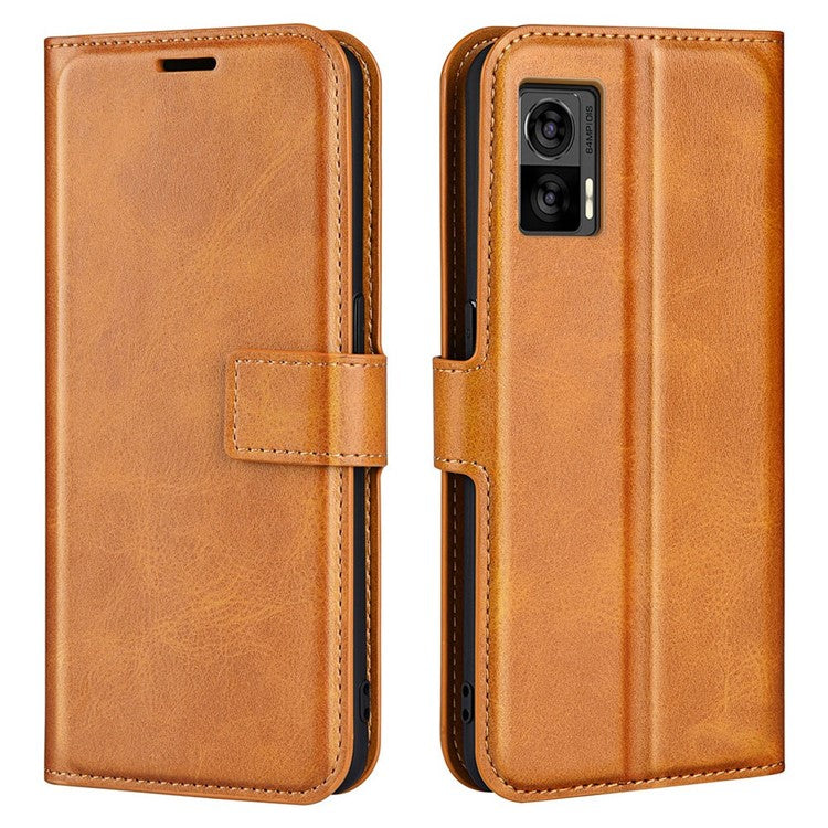 For Motorola Edge 30 Neo 5G / Edge 30 Lite Calf Textured PU Leather Flip Phone Case Square Magnetic Clasp Stand Wallet Shockproof Folio Cover - Yellow
