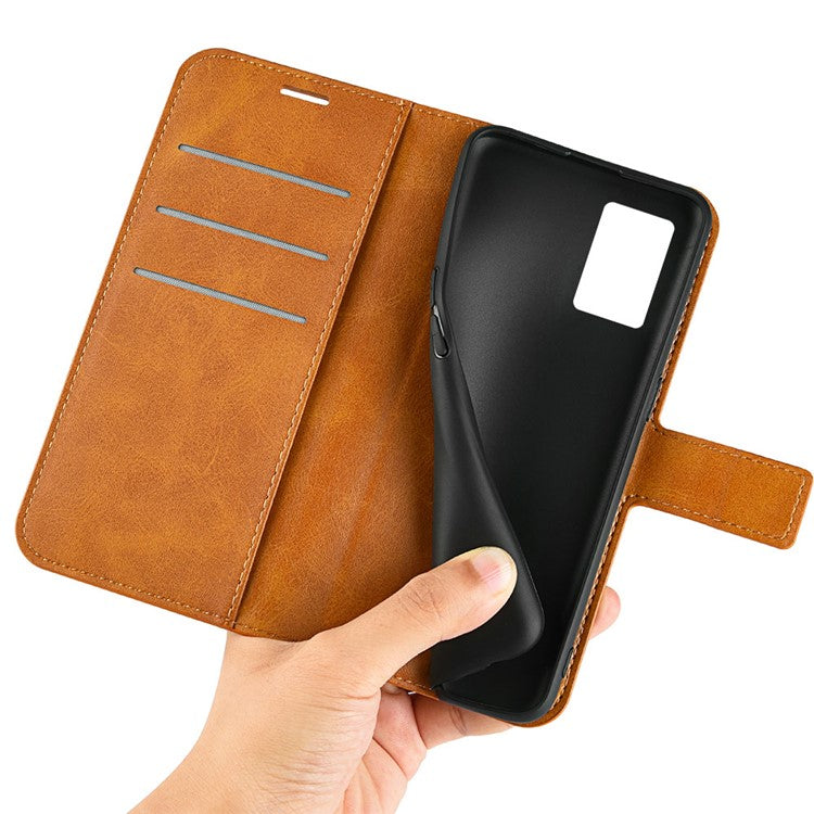 For Motorola Edge 30 Neo 5G / Edge 30 Lite Calf Textured PU Leather Flip Phone Case Square Magnetic Clasp Stand Wallet Shockproof Folio Cover - Yellow