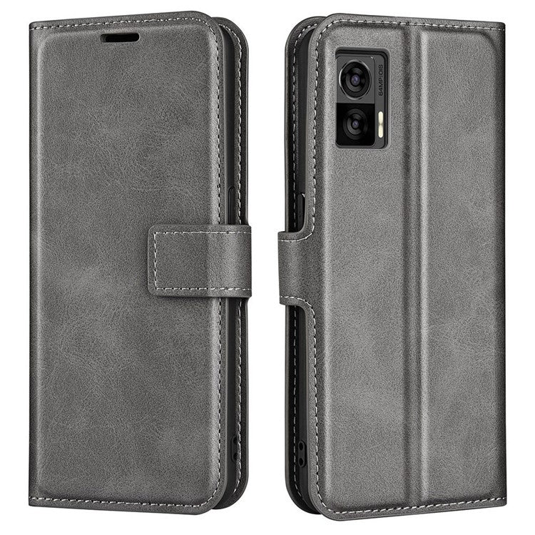 For Motorola Edge 30 Neo 5G / Edge 30 Lite Calf Textured PU Leather Flip Phone Case Square Magnetic Clasp Stand Wallet Shockproof Folio Cover - Grey