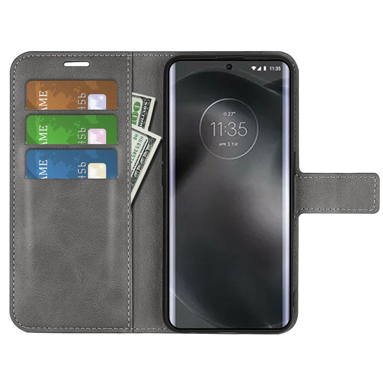 For Motorola Edge 30 Neo 5G / Edge 30 Lite Calf Textured PU Leather Flip Phone Case Square Magnetic Clasp Stand Wallet Shockproof Folio Cover - Grey