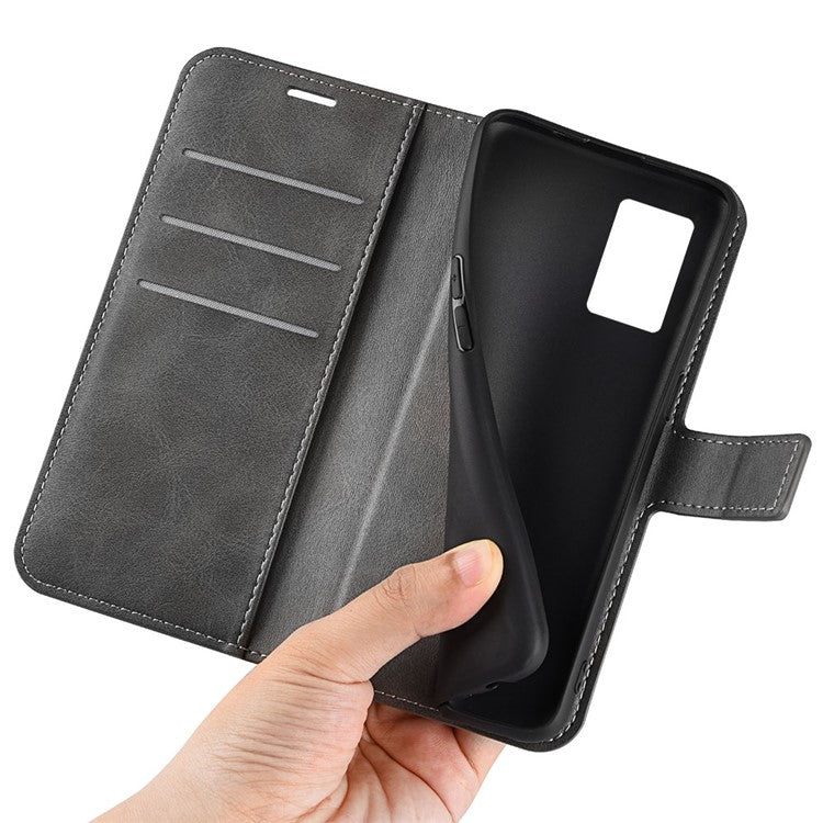 For Motorola Edge 30 Neo 5G / Edge 30 Lite Calf Textured PU Leather Flip Phone Case Square Magnetic Clasp Stand Wallet Shockproof Folio Cover - Grey