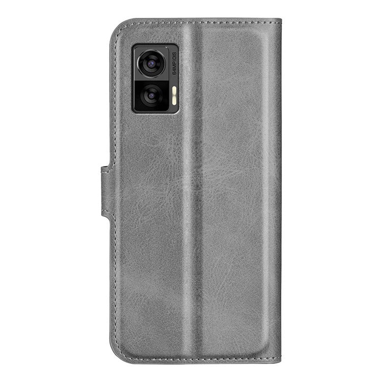 For Motorola Edge 30 Neo 5G / Edge 30 Lite Calf Textured PU Leather Flip Phone Case Square Magnetic Clasp Stand Wallet Shockproof Folio Cover - Grey
