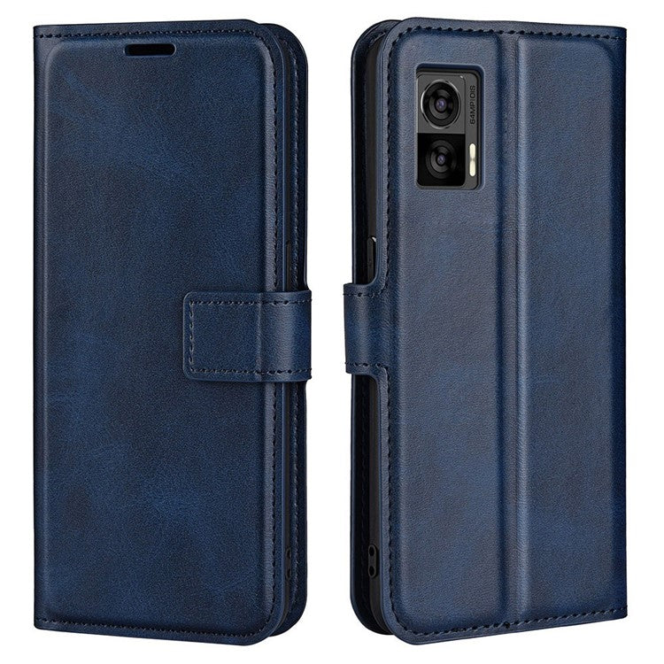 For Motorola Edge 30 Neo 5G / Edge 30 Lite Calf Textured PU Leather Flip Phone Case Square Magnetic Clasp Stand Wallet Shockproof Folio Cover - Blue