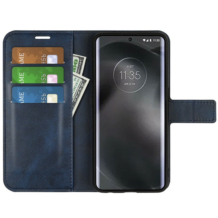 For Motorola Edge 30 Neo 5G / Edge 30 Lite Calf Textured PU Leather Flip Phone Case Square Magnetic Clasp Stand Wallet Shockproof Folio Cover - Blue
