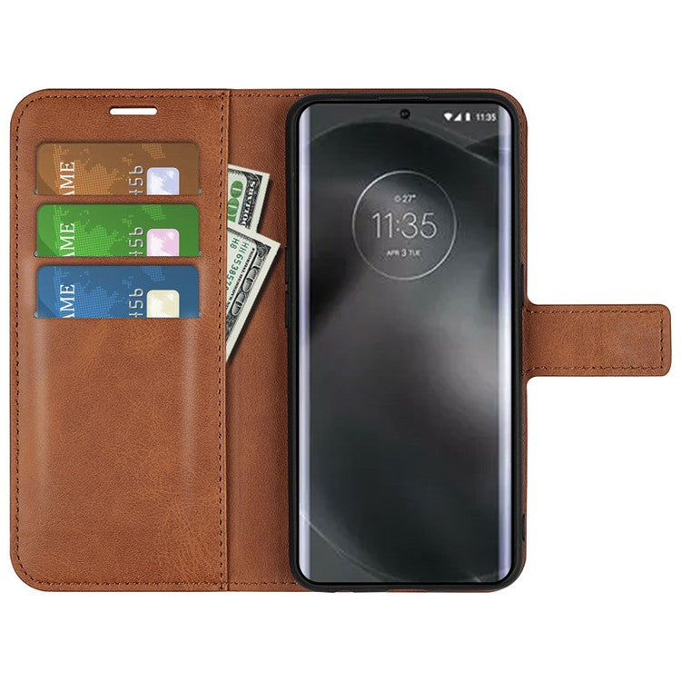 For Motorola Edge 30 Neo 5G / Edge 30 Lite Calf Textured PU Leather Flip Phone Case Square Magnetic Clasp Stand Wallet Shockproof Folio Cover - Light Brown
