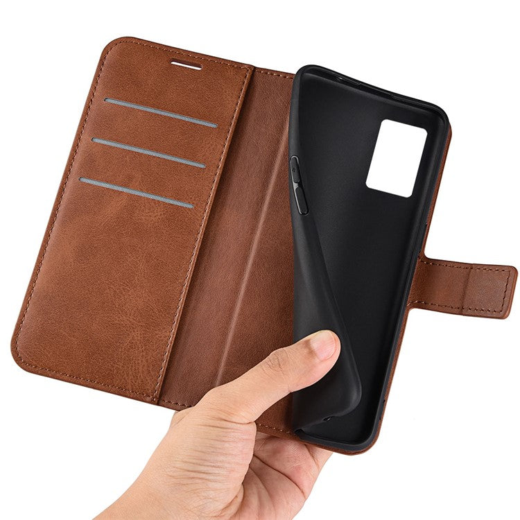 For Motorola Edge 30 Neo 5G / Edge 30 Lite Calf Textured PU Leather Flip Phone Case Square Magnetic Clasp Stand Wallet Shockproof Folio Cover - Light Brown