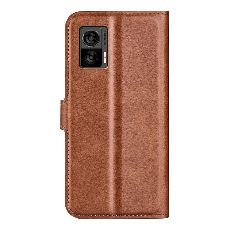 For Motorola Edge 30 Neo 5G / Edge 30 Lite Calf Textured PU Leather Flip Phone Case Square Magnetic Clasp Stand Wallet Shockproof Folio Cover - Light Brown