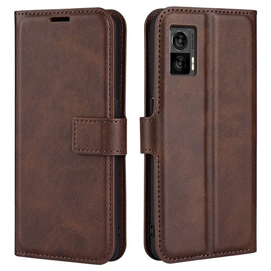 For Motorola Edge 30 Neo 5G / Edge 30 Lite Calf Textured PU Leather Flip Phone Case Square Magnetic Clasp Stand Wallet Shockproof Folio Cover  - Brown