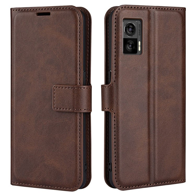 For Motorola Edge 30 Neo 5G / Edge 30 Lite Calf Textured PU Leather Flip Phone Case Square Magnetic Clasp Stand Wallet Shockproof Folio Cover  - Brown