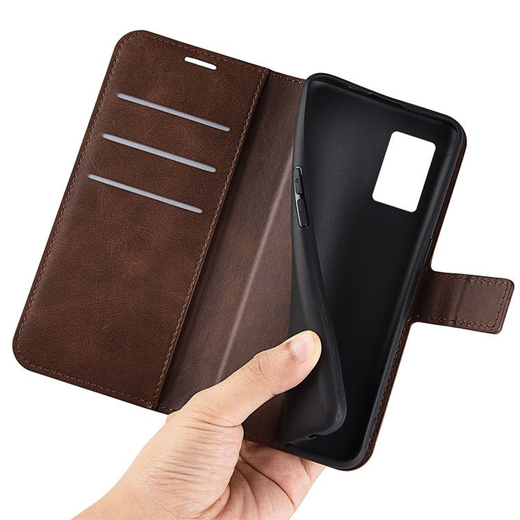 For Motorola Edge 30 Neo 5G / Edge 30 Lite Calf Textured PU Leather Flip Phone Case Square Magnetic Clasp Stand Wallet Shockproof Folio Cover  - Brown