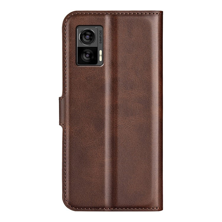 For Motorola Edge 30 Neo 5G / Edge 30 Lite Calf Textured PU Leather Flip Phone Case Square Magnetic Clasp Stand Wallet Shockproof Folio Cover  - Brown