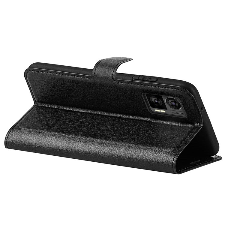 For Motorola Edge 30 Neo 5G / Edge 30 Lite Litchi Texture PU Leather Phone Case Folding Stand Magnetic Closure Wallet Flip Cover - Black