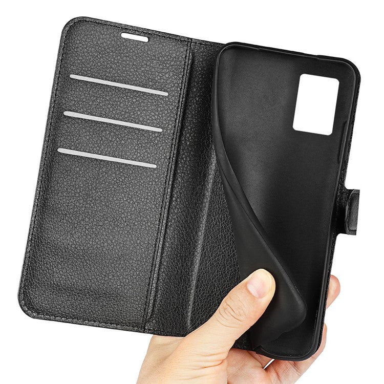 For Motorola Edge 30 Neo 5G / Edge 30 Lite Litchi Texture PU Leather Phone Case Folding Stand Magnetic Closure Wallet Flip Cover - Black