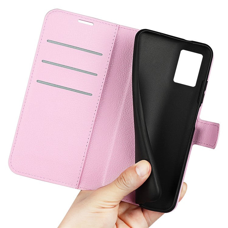 For Motorola Edge 30 Neo 5G / Edge 30 Lite Litchi Texture PU Leather Phone Case Folding Stand Magnetic Closure Wallet Flip Cover - Pink