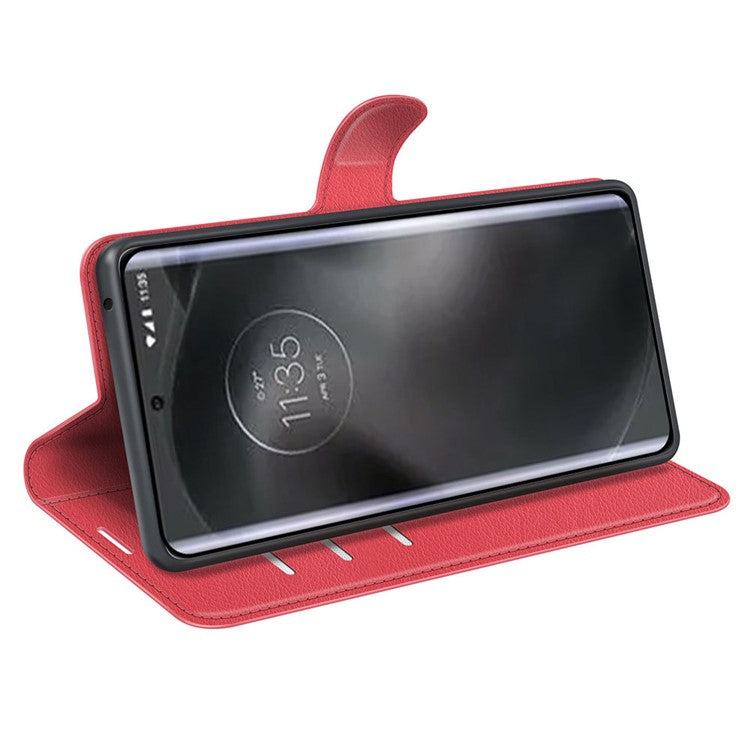 For Motorola Edge 30 Neo 5G / Edge 30 Lite Litchi Texture PU Leather Phone Case Folding Stand Magnetic Closure Wallet Flip Cover - Red
