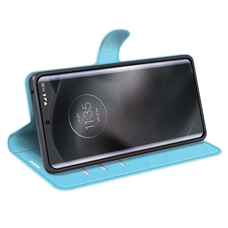 For Motorola Edge 30 Neo 5G / Edge 30 Lite Litchi Texture PU Leather Phone Case Folding Stand Magnetic Closure Wallet Flip Cover - Blue